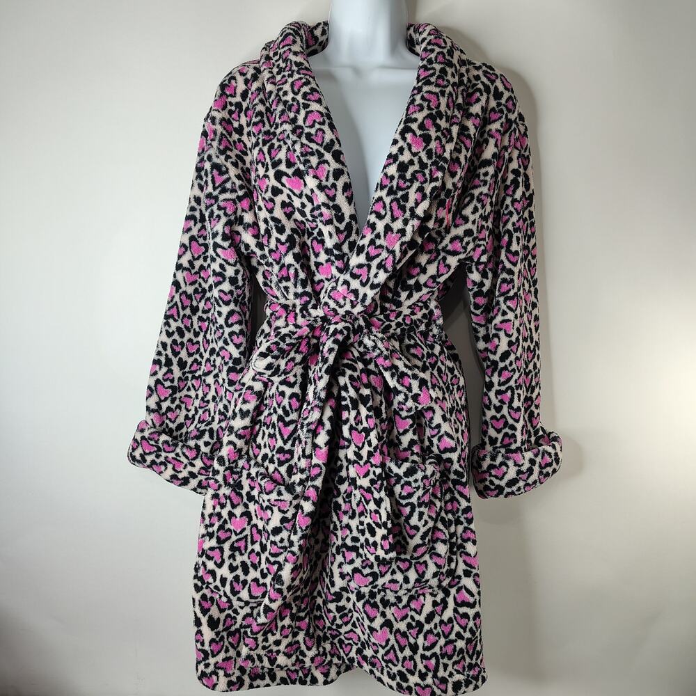 Victoria's Secret Short Leopard Heart Print Robe Womens X-Small / Small Plush